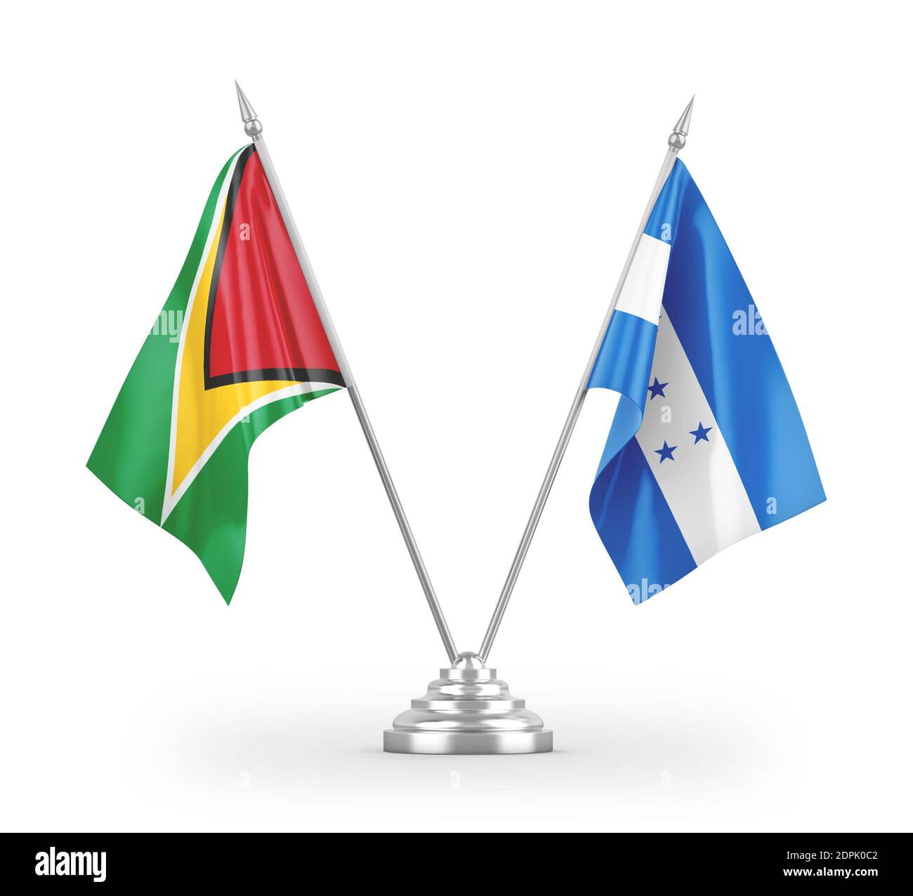 Honduras und Guyana Tischflaggen isoliert auf weißem 3D-Rendering Stockfoto
