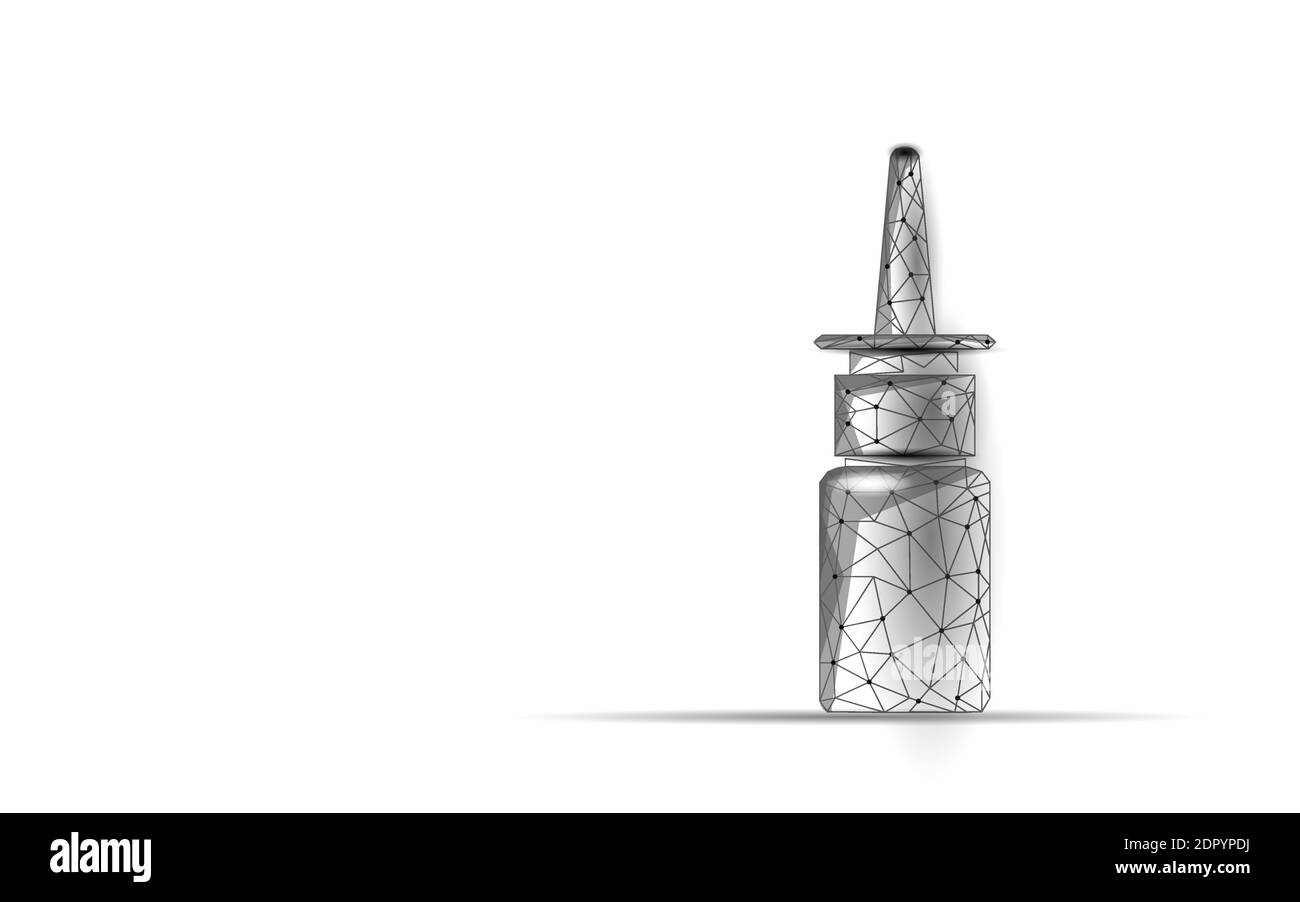 Rhinitis Nase low poly . Behandlung Nasenmedizin Coryza. Apotheke laufende Nase Spray. Polygonale Design Banner Vorlage Vektor-Illustration Stock Vektor