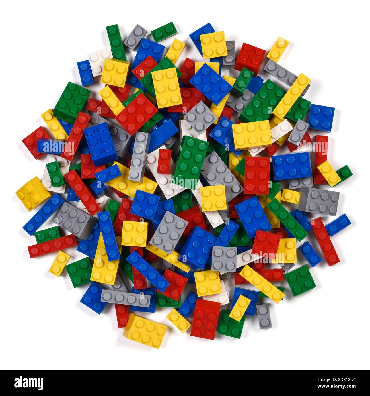 Overhead Stapel von farbigen Kunststoff-Spielzeug Ziegel Stockfoto