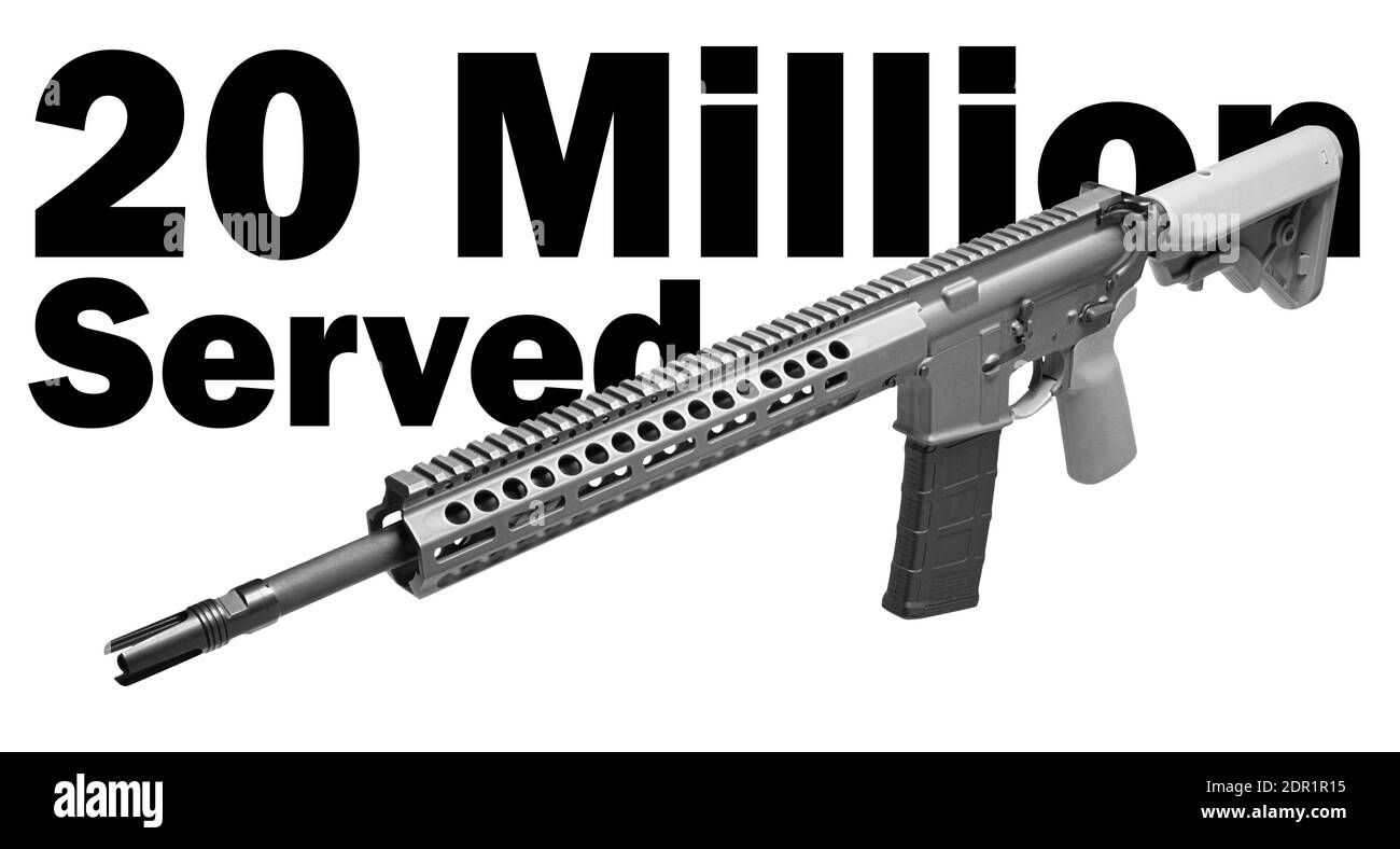 Schwarz-Weiß-Grafik mit einem AR-15, der 20 widerspiegelt Millionen wurden in einem 3D-Rendering verkauft Stockfoto