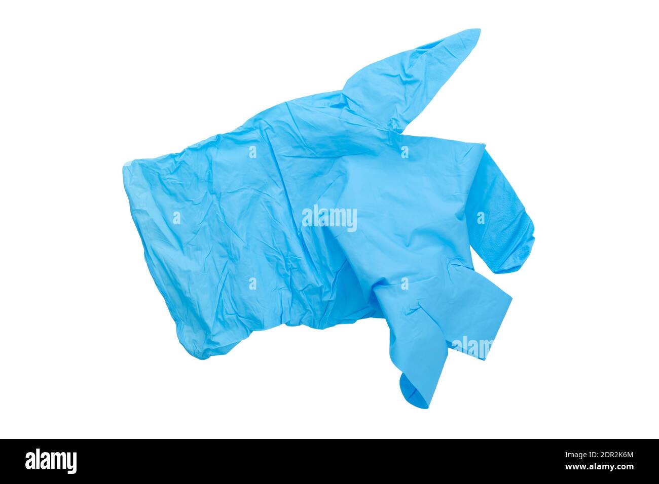 Covid-19 Einweg kontaminierte Handschuhe auf weißem Hintergrund. Coronavirus Latex Plastikmüll. Pandemie. Datei enthält Beschneidungspfad. Stockfoto