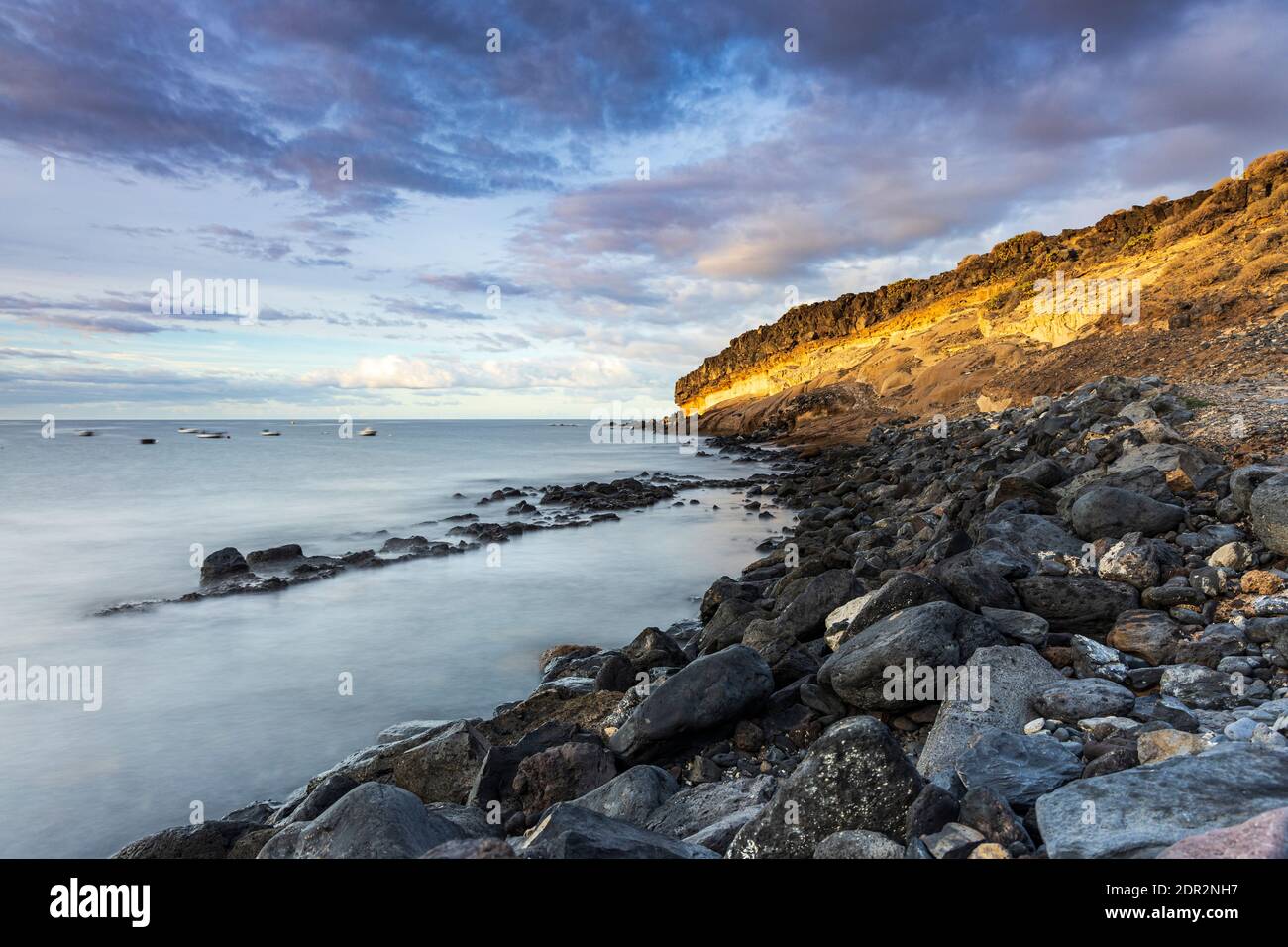 Langzeitaufnahme der Bucht und Küste von El Puertito de Adeje, Teneriffa, Kanarische Inseln, Spanien Stockfoto