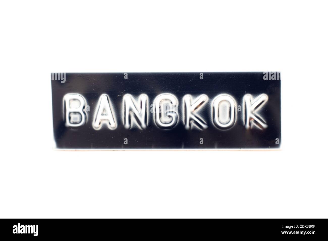 Geprägter Buchstabe in Wort bangkok auf schwarzem Banner mit Weiß Hintergrund Stockfoto
