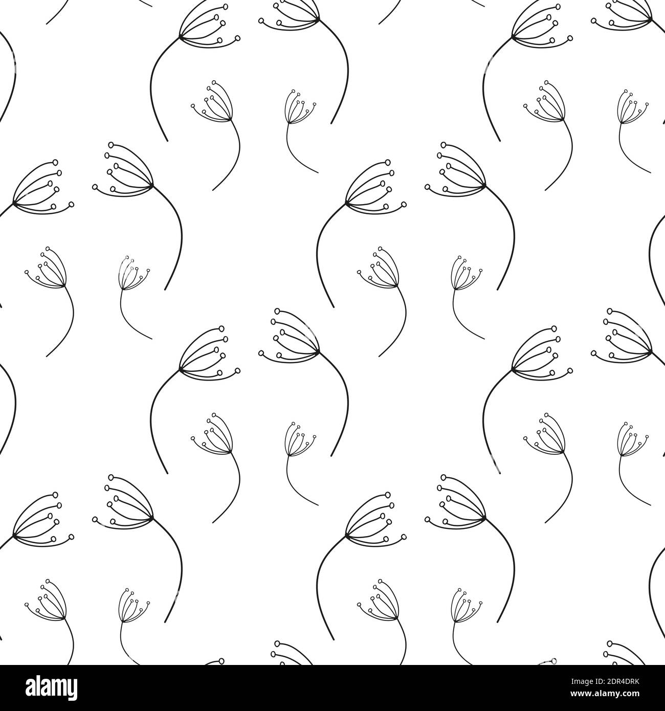 Blumenmuster aus Löwenzahn. Nahtloser einfacher Hintergrund mit fliegendem Löwenzahn Stock Vektor