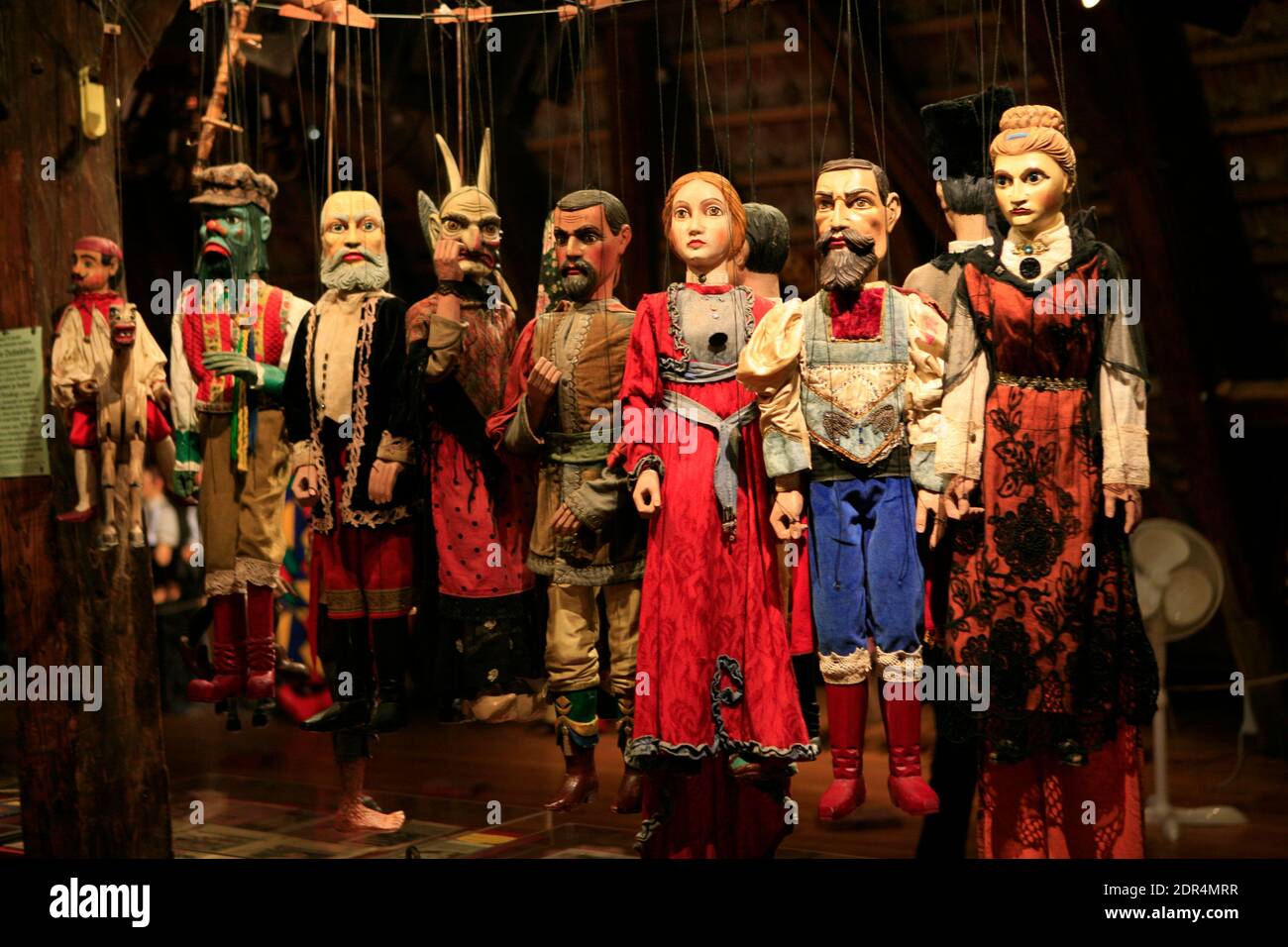 Das Marionettemuseum beherbergt eine Ausstellung der alten tschechischen Marionetten und kompletten Puppentheater aus der zweiten Hälfte des 19. Jahrhunderts. Stockfoto