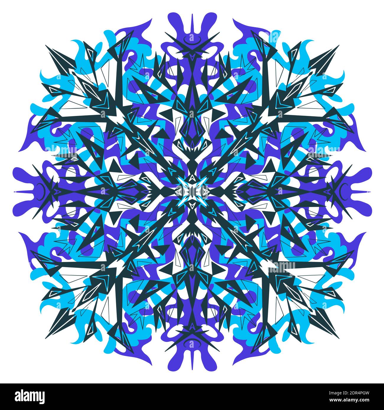 Ornament symmetrische Stern Schneeflocke Blume Glasmalerei isoliert auf weißem Hintergrund, eps10 Vektor-Illustration. Stock Vektor