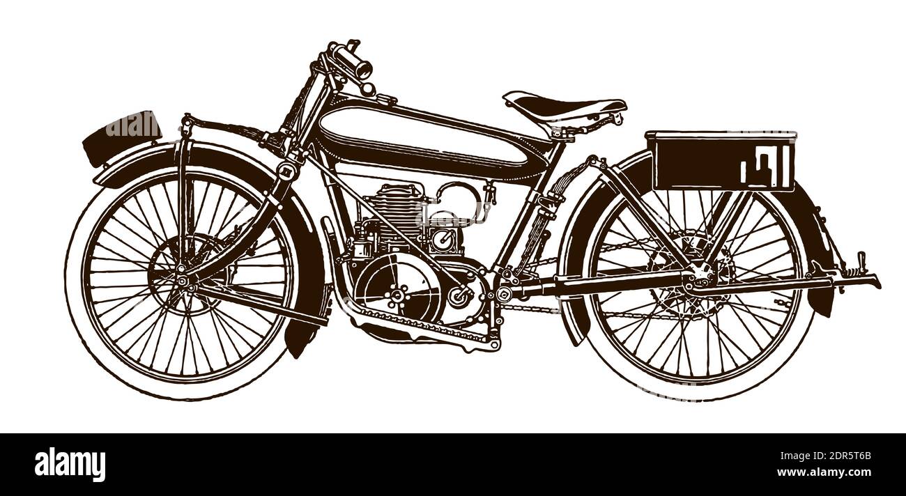 Antike Motorrad in Seitenansicht nach einer Abbildung aus dem Anfang des 20. Jahrhunderts Stock Vektor
