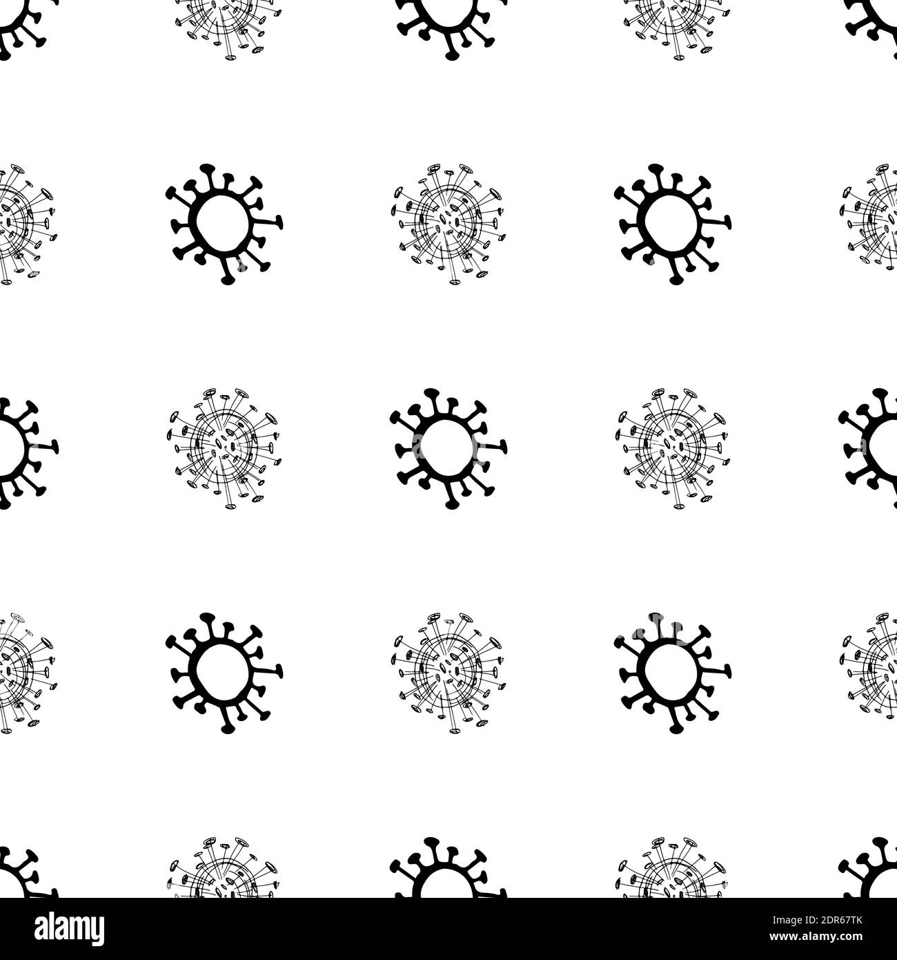 Nahtloses Muster von Coronavirus-Mikroben. Coronavirus 2019-nCoV. Doodle Einfache Linienelemente aus einem medizinischen Konzept. Bearbeitbare Mikrobe für Vektoranschläge. V Stock Vektor