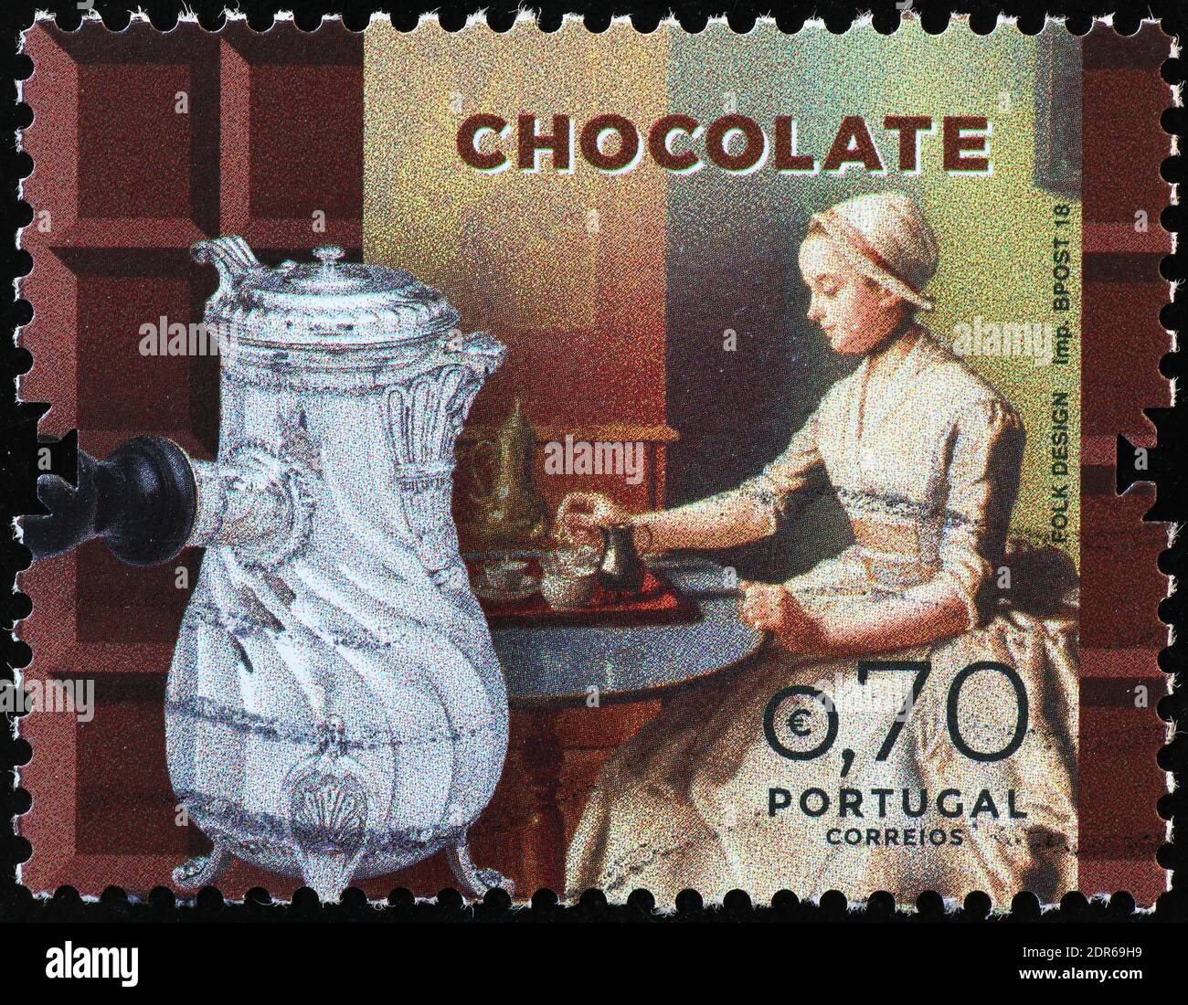 Schokoladengetränk auf portugiesischer Briefmarke gefeiert Stockfoto