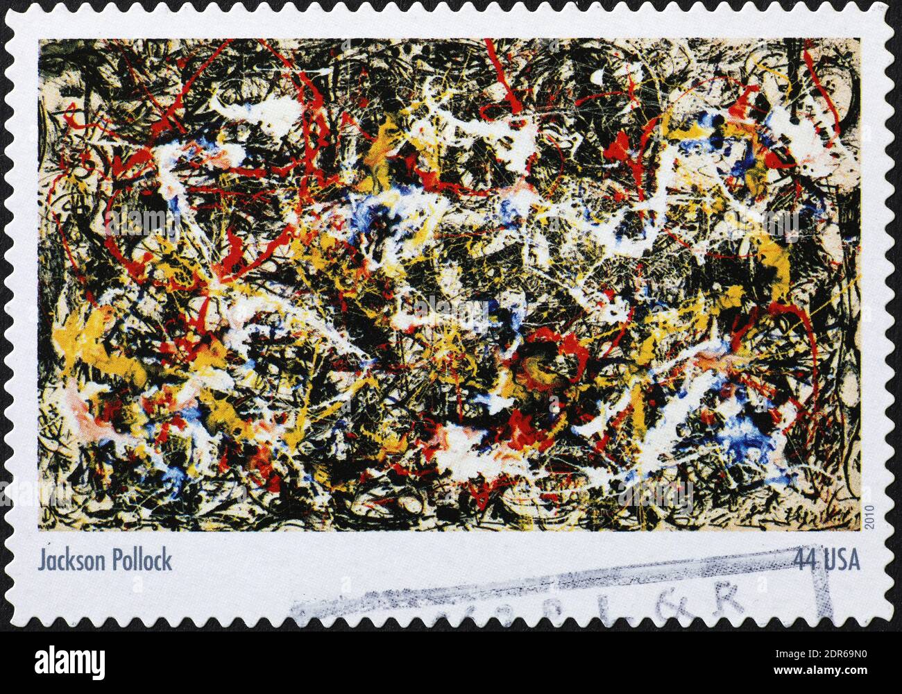 Konvergenz von Jackson Pollock auf amerikanischer Briefmarke Stockfoto