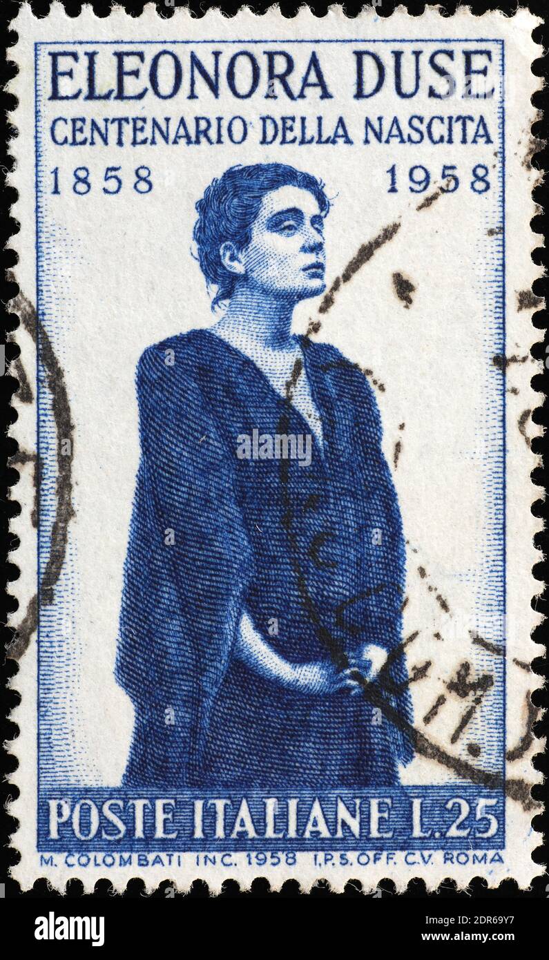 Eleonora Duse auf alter italienischer Briefmarke Stockfoto