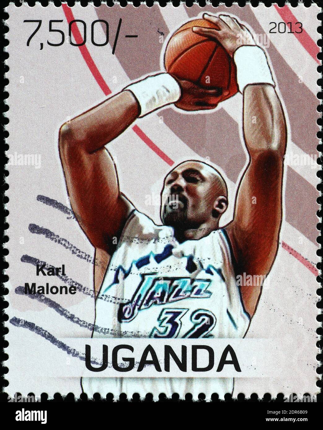 Karl Malone auf Briefmarke von Uganda Stockfoto