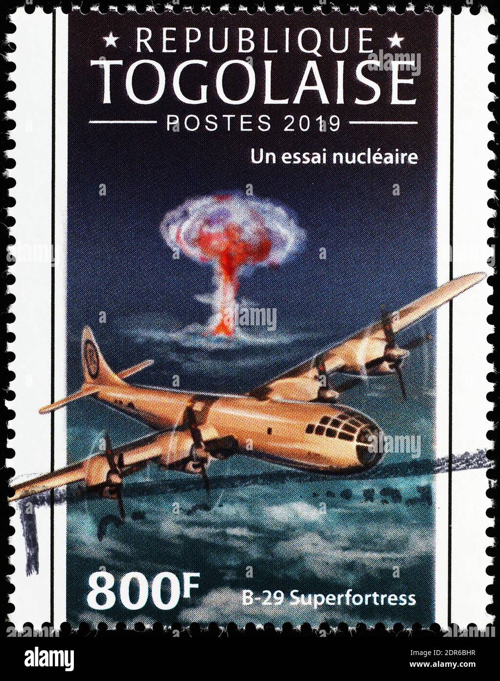 Atomtest auf Briefmarke Stockfoto
