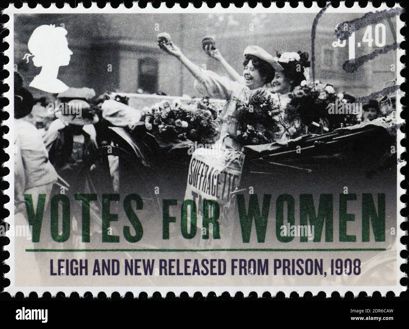 Suffragetten wurden 1908 auf britischer Briefmarke aus dem Gefängnis entlassen Stockfoto