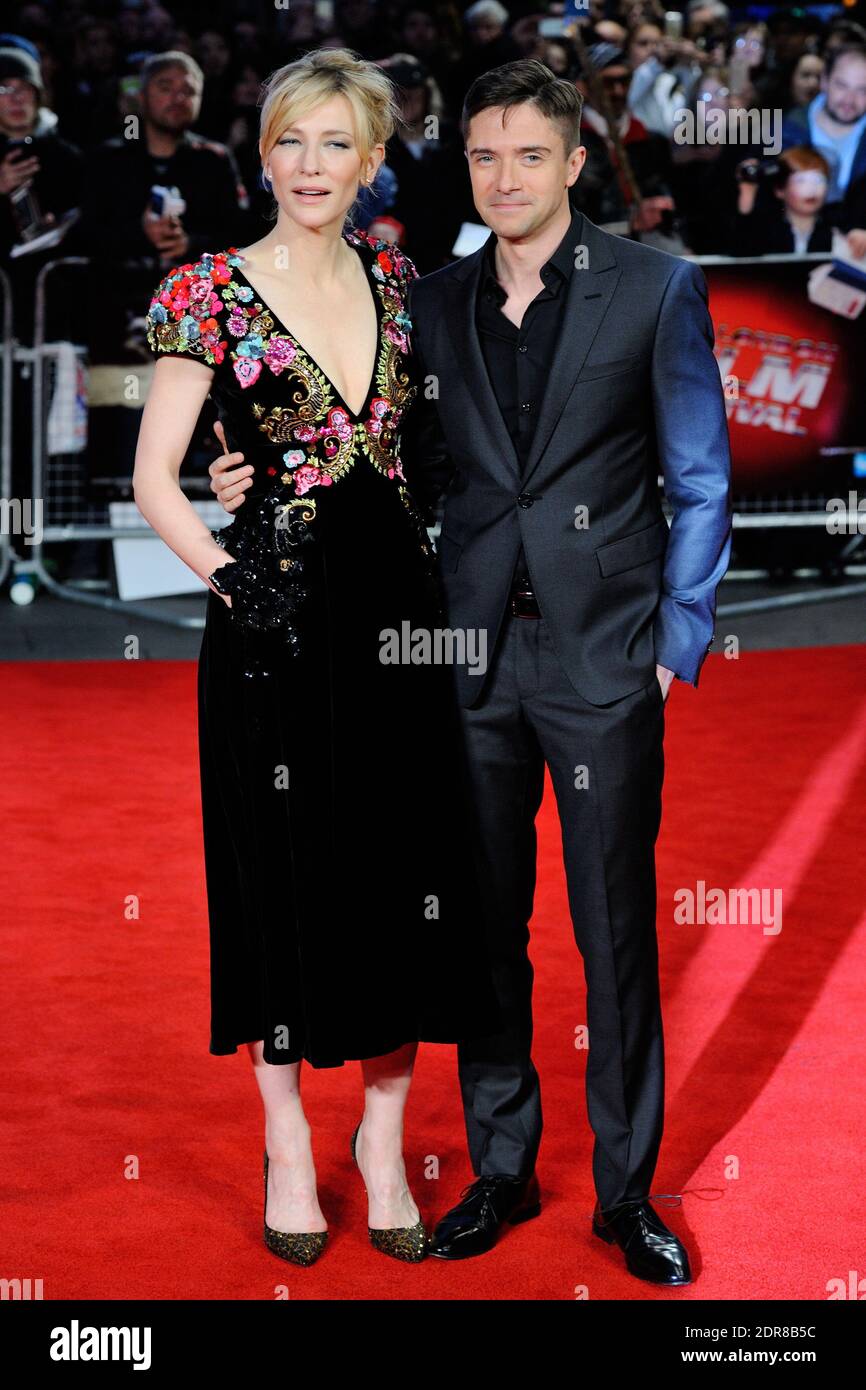 Cate Blanchett und Topher Grace nehmen am 17. Oktober 2015 an der Premiere von "Truth" im Rahmen des 59. BFI London Film Festival am Odeon Leicester Square in London, England, Teil. Foto von Aurore Marechal/ABACAPRESS.COM Stockfoto