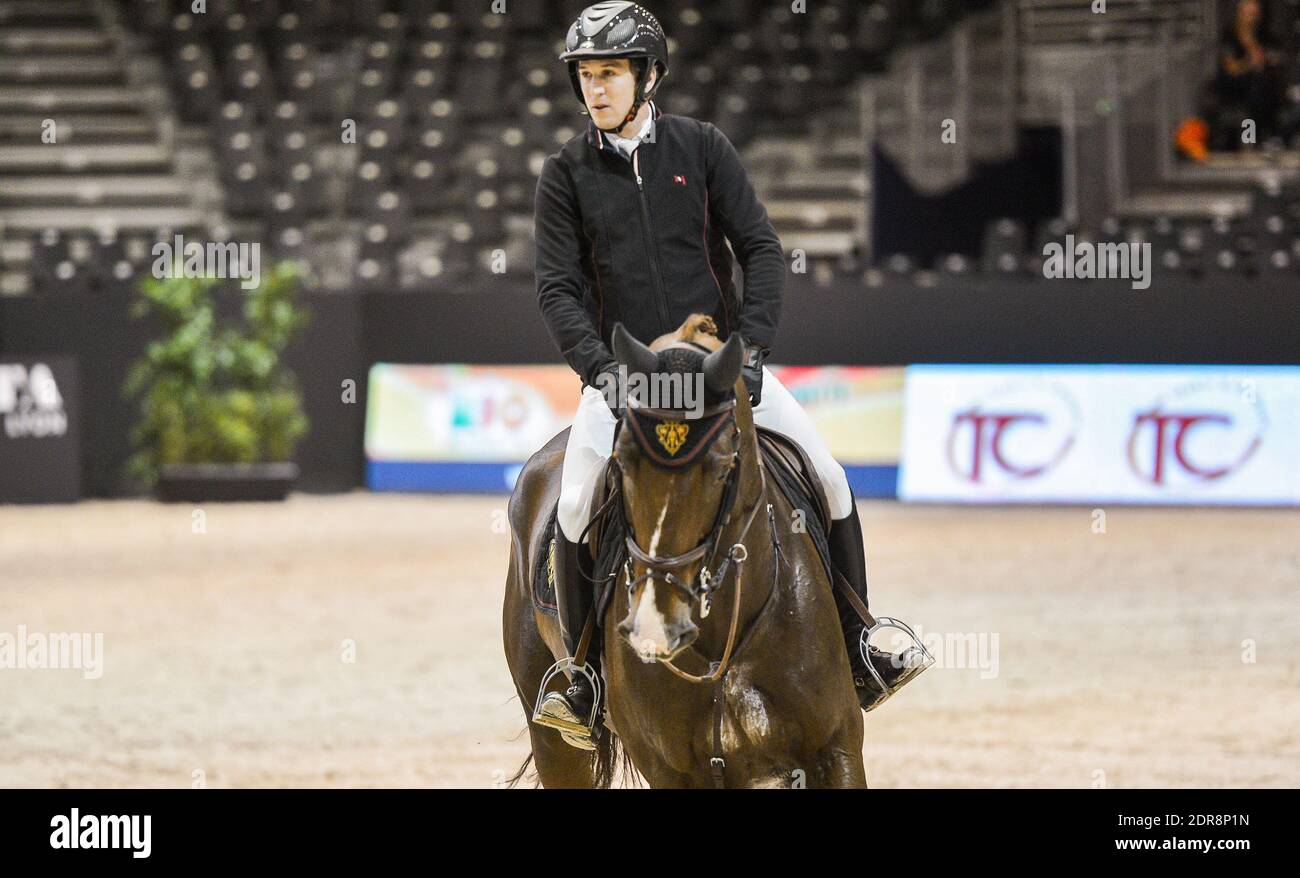 Der französische Schauspieler Guillaume Canet nimmt am 28. Oktober 2015 im Rahmen der 21. Equita Lyon Show in Lyon, Frankreich, am Prix Equidia Life im CSI2 International Jumping Competition Teil. Foto Julien Reynaud/APS-Medias/ABACAPRESS.COM Stockfoto