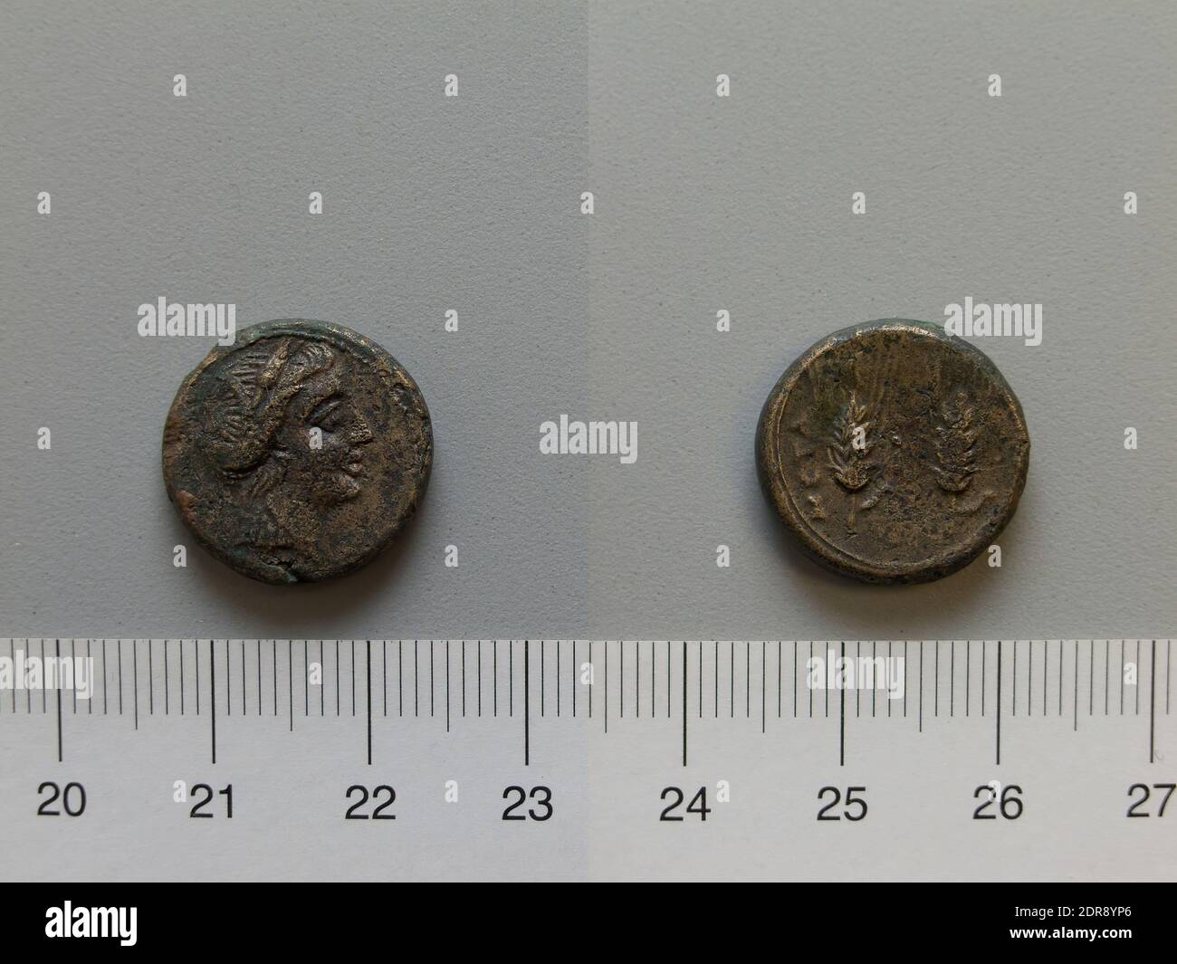 Münzstätte: Metapontum, Bruch aus Metapontum, 250–200 v. Chr., Bronze, 5.25 g, 12:00, 17 mm, hergestellt in Metapontum, Lucania, Griechisch, 3. Jahrhundert v. Chr., Numismatik Stockfoto