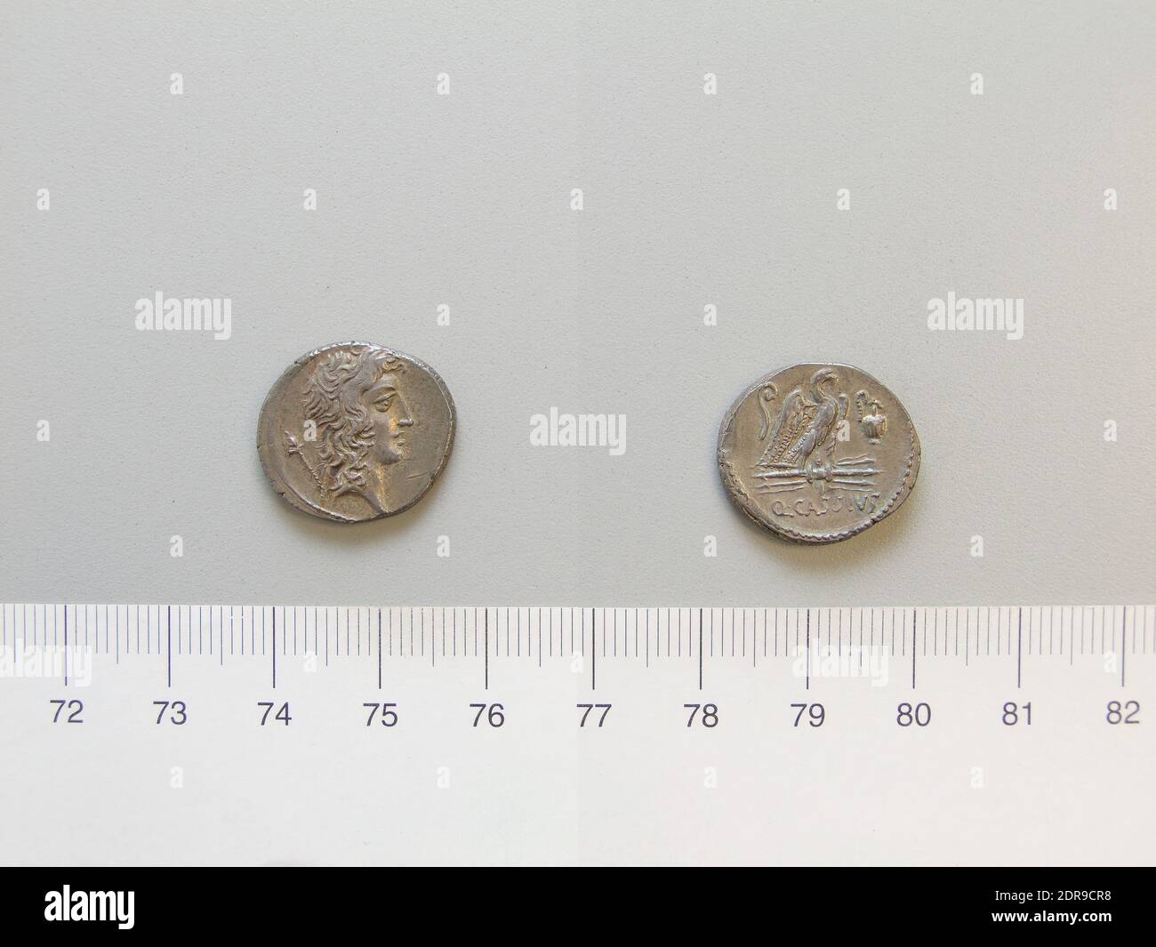 Münzstätte: Rom, Magistrat: Q. Cassius Longinus, Denarius aus Rom, 55 v. Chr., Silber, 4.13 g, 6:00, 19 mm, Made in Rome, Roman, 1. Jahrhundert v. Chr., Numismatik Stockfoto