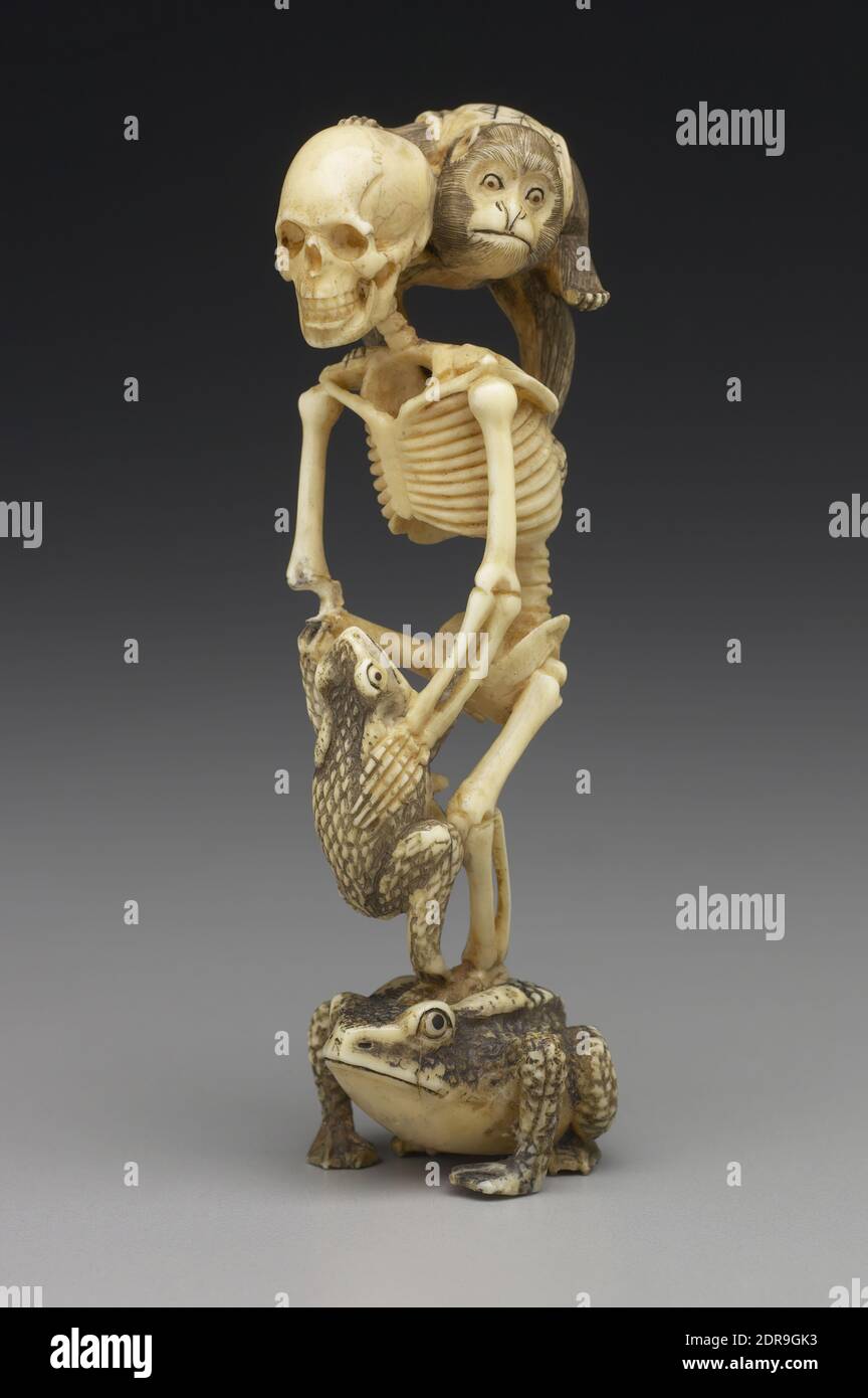 Skelett und sein Entourage, 19. Jahrhundert, Okimono: Elfenbein, 4 Zoll (10.16 cm), Japan, Japanisch, Meiji-Zeit (1868–1912), Skulptur Stockfoto