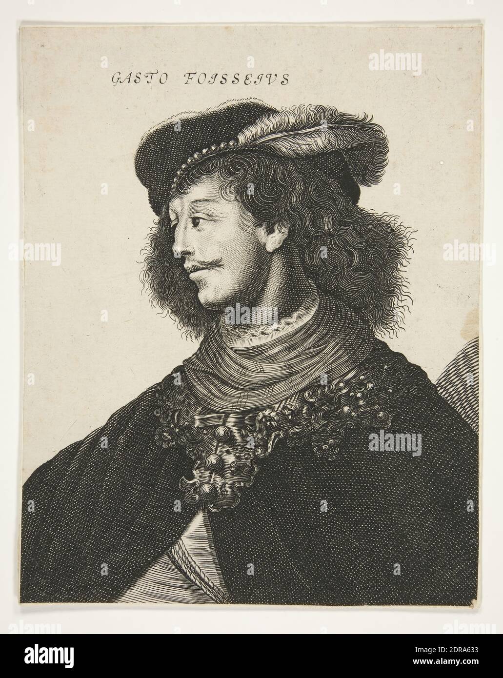 Gasto Foisseius (Gaston de Foix?), Anfang des 17. Jahrhunderts, Gravur, Blatt: 19.3 × 15.2 cm 5/8, hergestellt in den Niederlanden, Niederländisch, 17. Jahrhundert, Arbeiten auf Papier - × Drucke Stockfoto