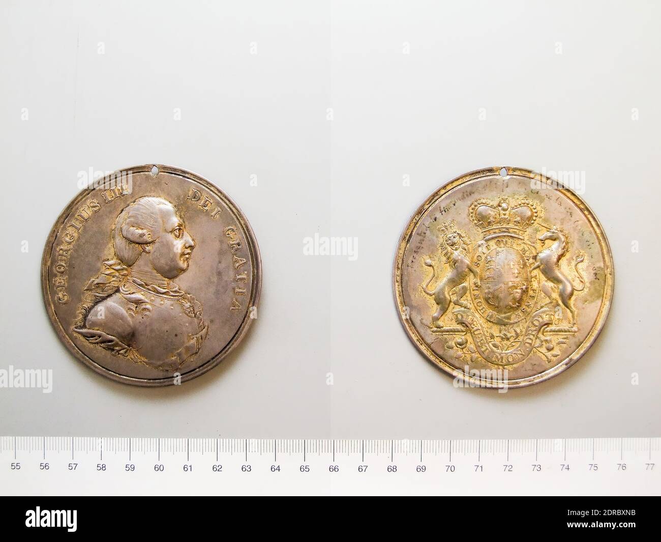 Herrscher: George III., König von Großbritannien, Brite, 1738–1820, Reg. 1760–1820, Medaille von George III, Silber, 100.67 g, 12:00, 76 mm, Made in England, Britisch, 18.–19. Jahrhundert, Numismatik Stockfoto