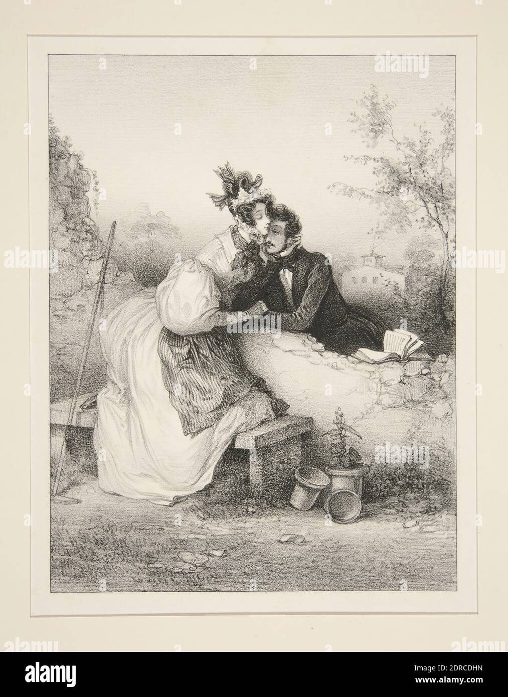 Künstler: Paul Gavarni, französisch, 1804–1866, LE MUR MITOYEN. - DIE PARTY WAND., Lithograph, Französisch, 19. Jahrhundert, Arbeiten auf Papier - Drucke Stockfoto