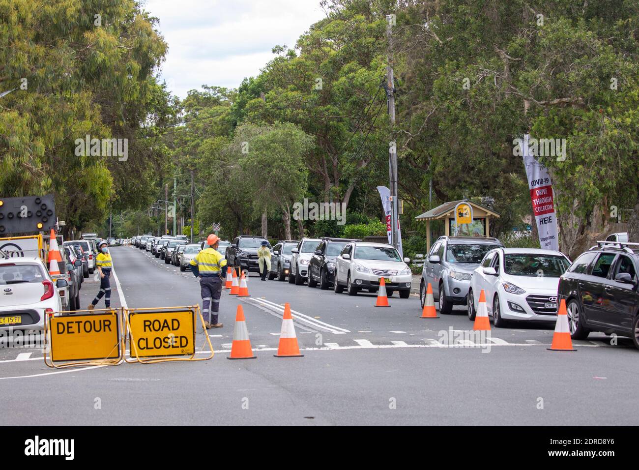 Australian covid 19 Fahrt durch Testklinik am Avalon Beach In Sydney nach Ausbruch im RSL und bowlo Club In Avalon im Dezember 2020 Stockfoto