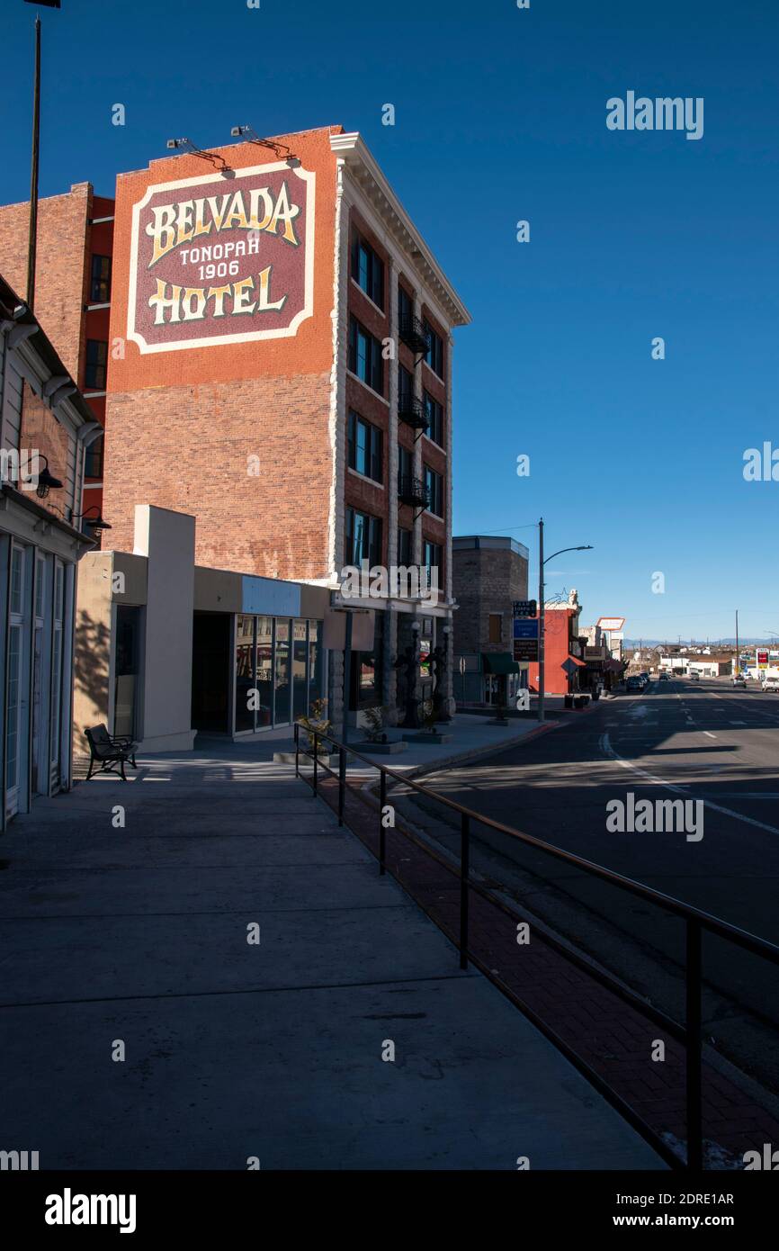 Tonopah ist eine alte Bergbaustadt in Nye County, NV, USA. Es liegt in der Wüste und ist bekannt, dass es heimgesucht wird. Stockfoto