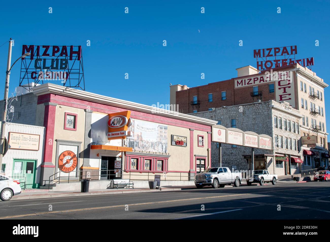 Tonopah ist eine alte Bergbaustadt in Nye County, NV, USA. Es liegt in der Wüste und ist bekannt, dass es heimgesucht wird. Stockfoto