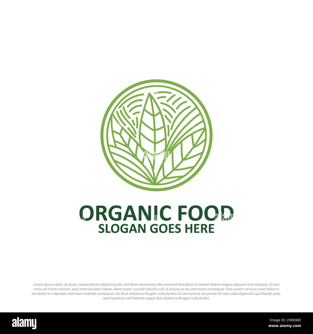Bio-Lebensmittel und Landwirtschaft Logo Design-Idee - grün und Vegane Lebensmittelvorlage Stock Vektor