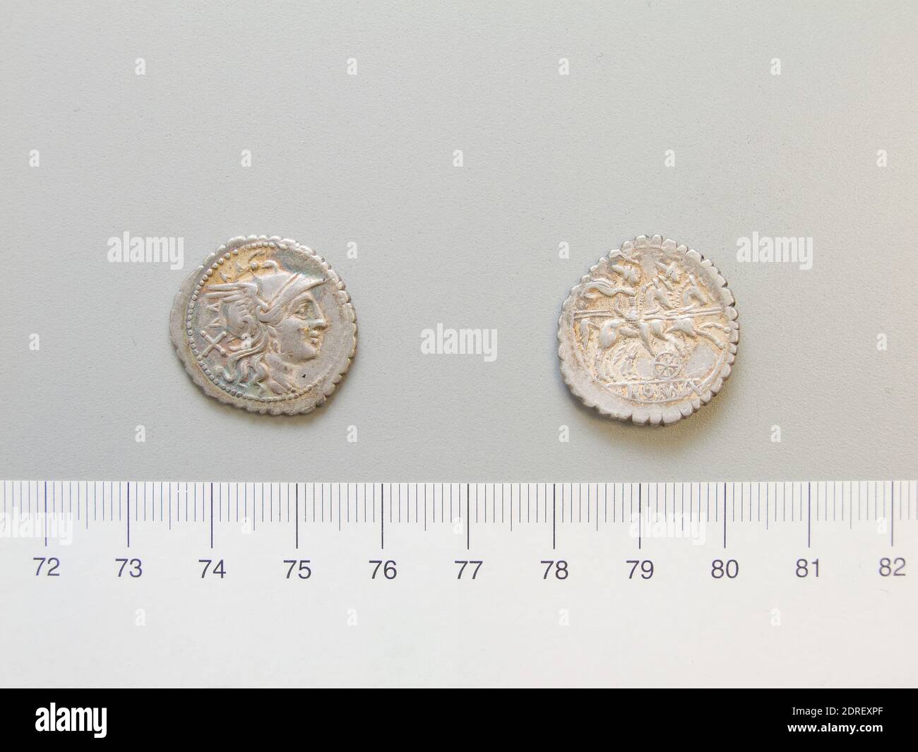 Münzstätte: Sizilien, Denarius von Sizilien, 209–208 v. Chr., Silber, 4.44 g, 7:00, 22 mm, hergestellt in Sizilien, römisch, 3. Jahrhundert v. Chr., Numismatik Stockfoto