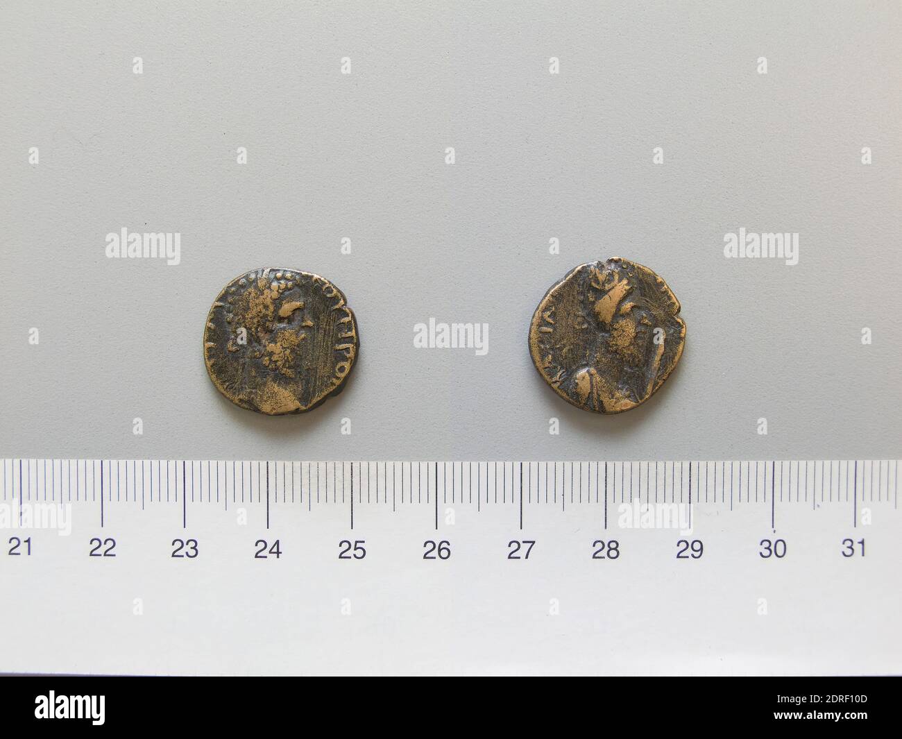 Herrscher: Gordian III, Kaiser von Rom, 225–244, regiert 238–44, Herrscher: Abgar X, König von Edessa, regiert 242–44, Münzstätte: Edessa, Mesopotamien, Münze von Gordian III, Kaiser von Rom; Abgar X, König von Edessa von Edessa, Mesopotamien, 242–44, Kupfer, 4.17 g, 8:00, 18.5 mm, hergestellt in Edessa, griechisch, Numismatik Stockfoto