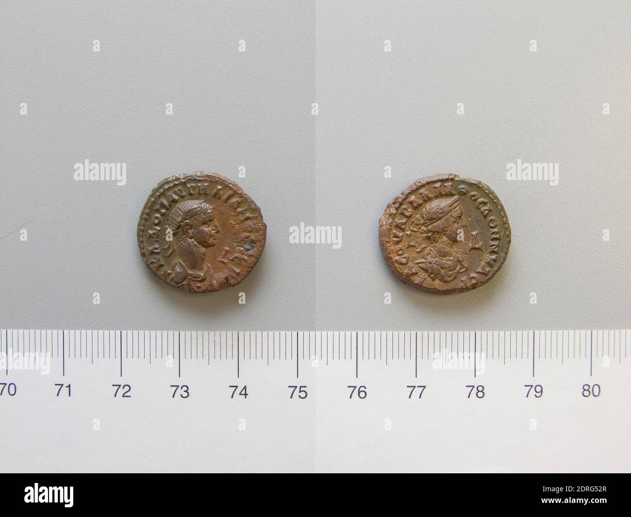 Herrscher: Aurelian, Kaiser von Rom, 214–275 n. Chr., regierte 270–75, Herrscher: Vaballathus, König von Palmyra und Usurpator in Syrien 270 n. Chr., Münzstätte: Alexandria, Tetradrachm von Aurelian, Kaiser von Rom und Vaballathus, König von Palmyra und Usurper in Syrien von Alexandria, A.D. 269/270, Billon, 9.25 g, 12:00, 21.5 mm, Made in Alexandria, Ägypten, Griechisch, 3. Jahrhundert A.D., Numismatik, Numismatik Stockfoto