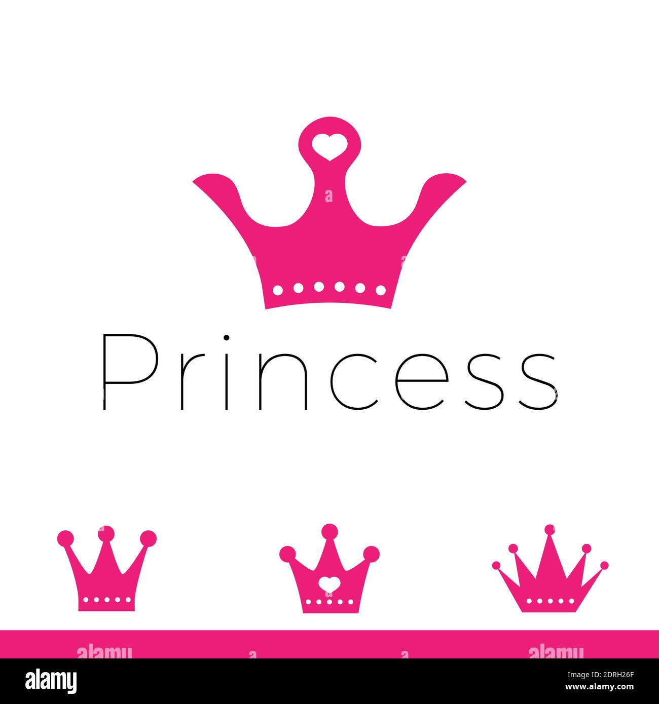 Rosa Zeichen Krone Prinzessin. Design moderne Logos Königin Krone für Business. Vektorlogotyp auf weißem Hintergrund isoliert. Stock Vektor