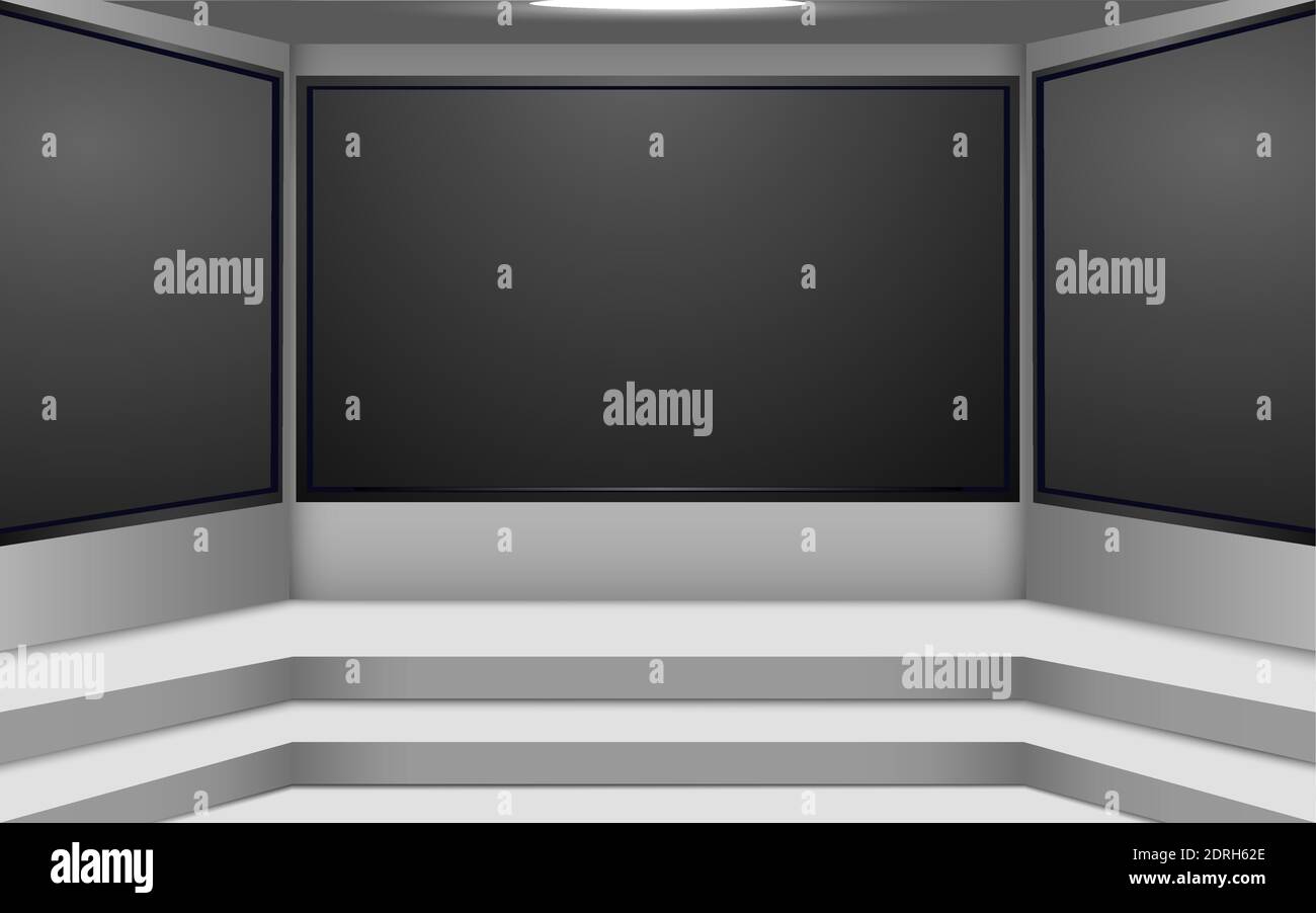 Weiße Bühne und lcds Hintergrund in einem News-Studio-Raum Stock Vektor