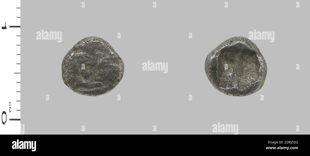 Münzstätte: Sardis, 1/24 Stater aus Sardis, 561–546 v. Chr., Silber, 0.39 g, 5.7 mm, hergestellt in Sardis, Lydia, griechisch, 6. Jahrhundert v. Chr., Numismatik Stockfoto