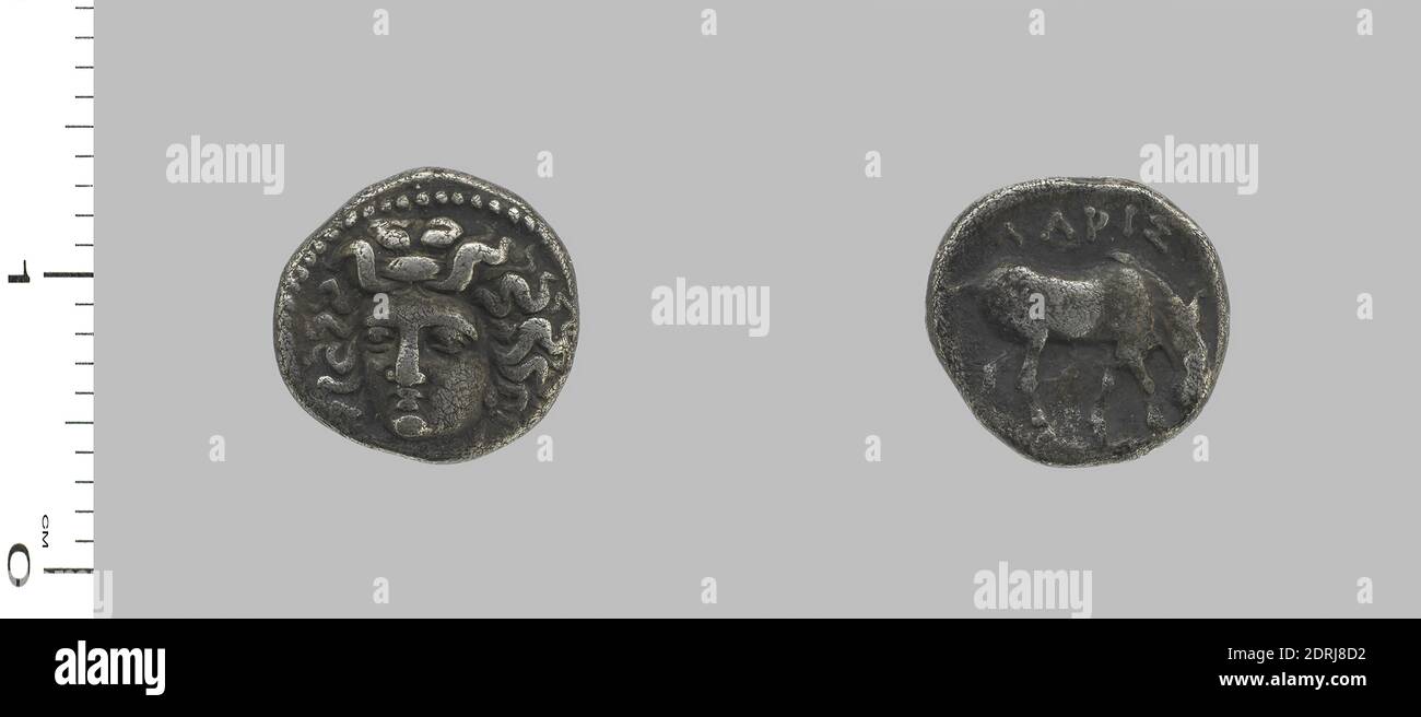 Münzstätte: Larissa, Obol von Larissa, 340–320 v. Chr., Silber, 0.97 g, 6:00, 10 mm, hergestellt in Larissa, Thessalien, Griechisch, 4. Jahrhundert v. Chr., Numismatik Stockfoto