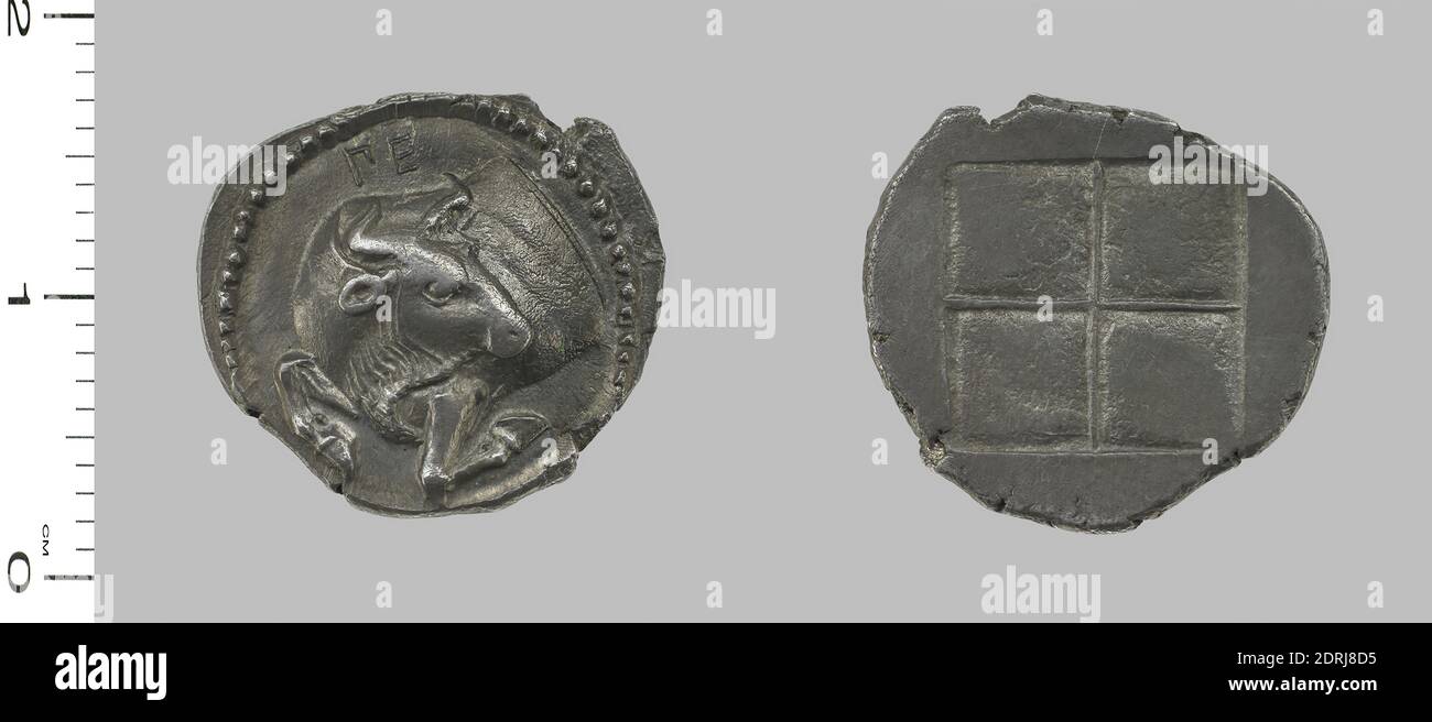 Münzstätte: Acanthus, Tetrobol aus Akanthos, 470–390 v. Chr., Silber, 2.455 g, 17 mm, hergestellt in Akanthos, Mazedonien, Griechisch, 5.–4. Jahrhundert v. Chr., Numismatik Stockfoto