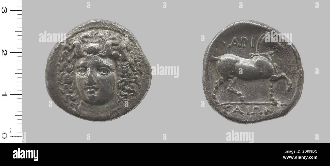 Mint: Larissa, Didrachme von Larissa, ca. 360 v. Chr., Silber, 11.805 g, 4:00, 25 mm, hergestellt in Larissa, Thessalien, Griechisch, 4. Jahrhundert v. Chr., Numismatik Stockfoto