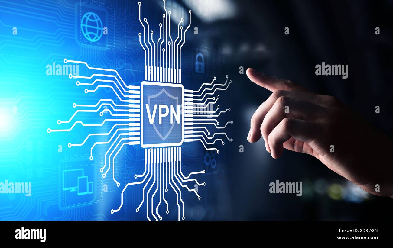 VPN Virtual Private Internet Security SSL-Proxy anonymizer Network Access Technology Konzept auf virtuellen Bildschirm Stockfoto