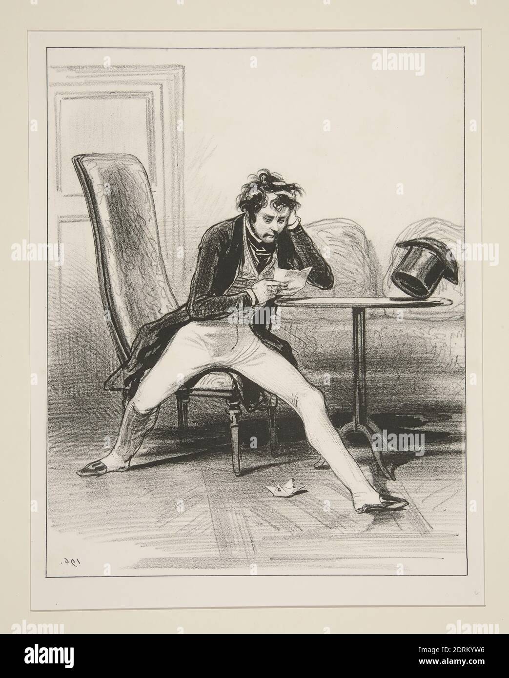 Künstler: Paul Gavarni, französisch, 1804–1866, Au recu de ce billet…, Lithographie, französisch, 19. Jahrhundert, Arbeiten auf Papier - Drucke Stockfoto