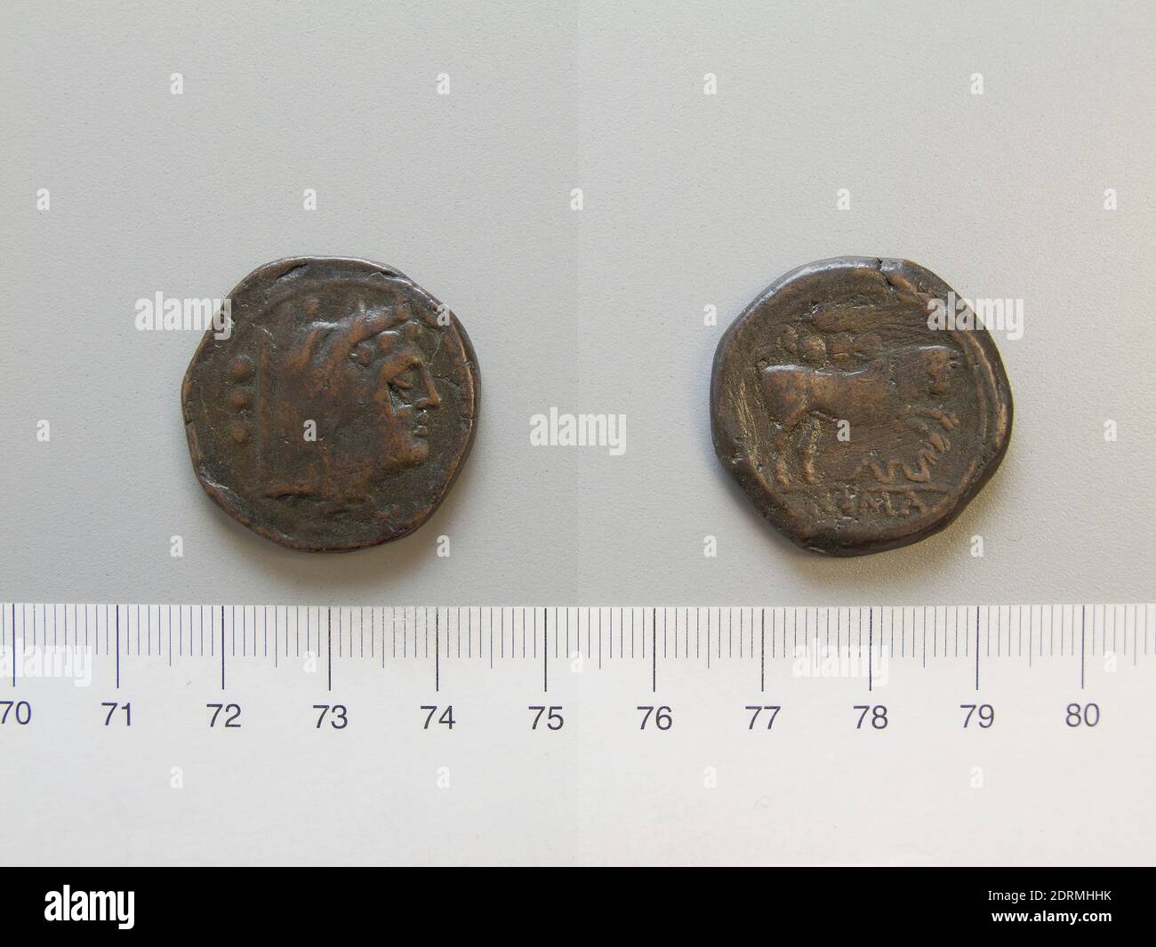 Münzstätte: Rom, Quadrane von Rom, 214–212 v. Chr., Kupfer, 15.16 g, 7:00, 28.2 mm, hergestellt in Sizilien, römisch, 3. Jahrhundert v. Chr., Numismatik Stockfoto