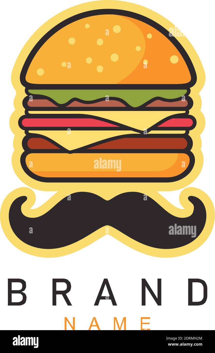 Schnurrbart Burger Logo Symbol Vektor Vektor Grafik Konzept Design Stock Vektor