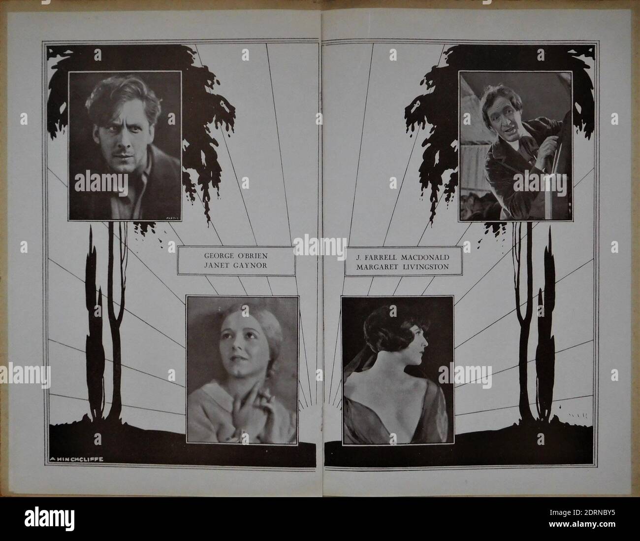 GEORGE O'BRIEN JANET GAYNOR J.FARRELL MACDONALD UND MARGARET LIVINGSTON IN SUNRISE : EINE GESCHICHTE VON ZWEI MENSCHEN 1927 REGISSEUR F.W. MURNAU Silent Movie mit Musik und Soundeffekten Fox Film Corporation Stockfoto