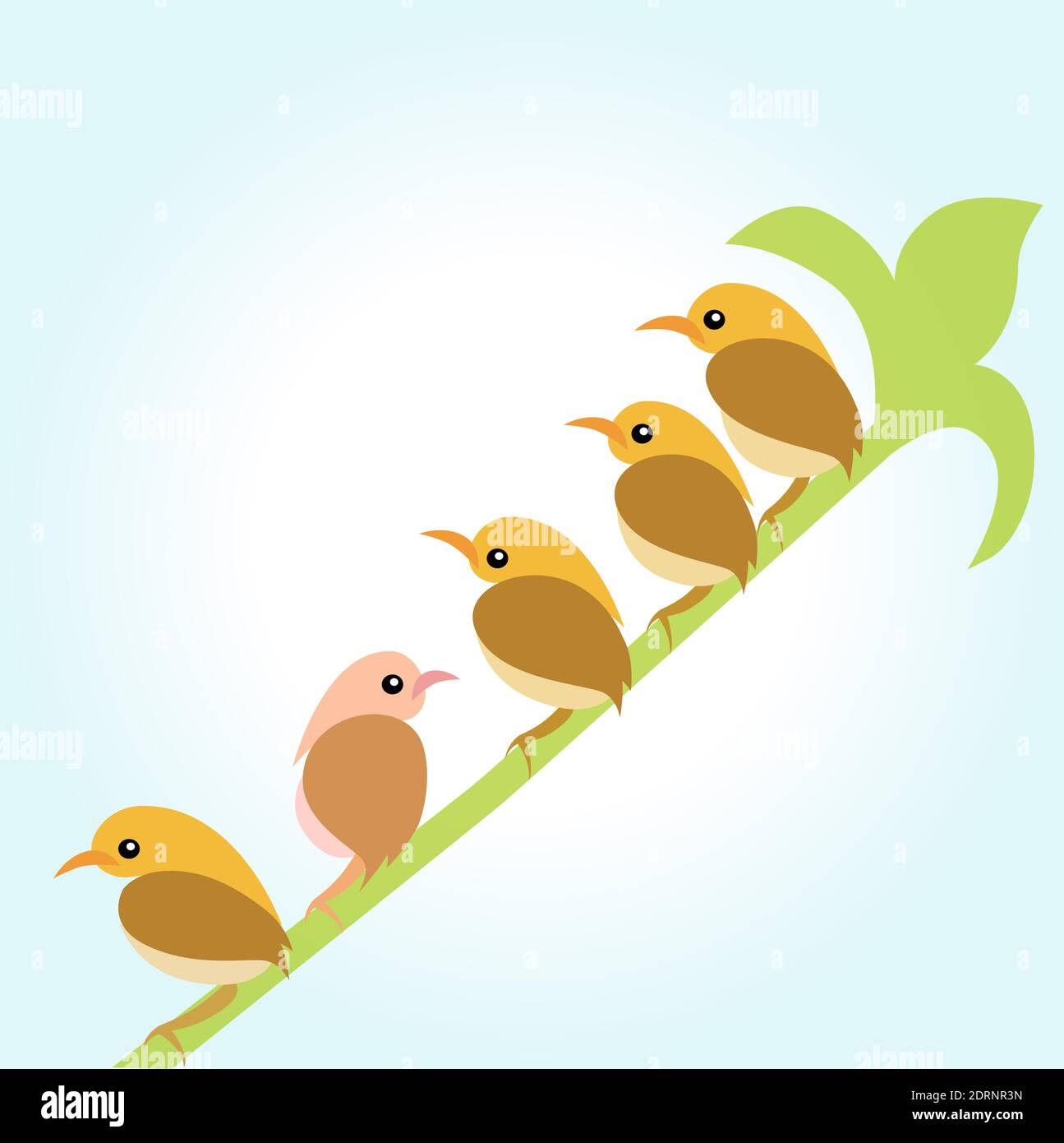 Vögel auf den Zweigen grün. Leicht editierbare Vektorgrafik mit Ebenen. Wilde Tiere. Stock Vektor