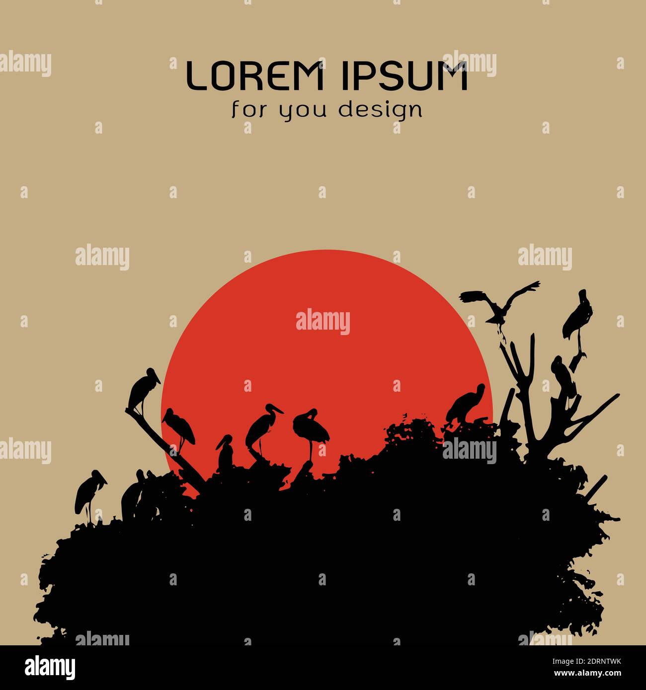 Vector Gruppe von Open-Billed Storch oder asiatischen openbill auf dem Baum. Vogel, Tier. Leicht editierbare Vektorgrafik mit Ebenen. Wilde Tiere. Stock Vektor