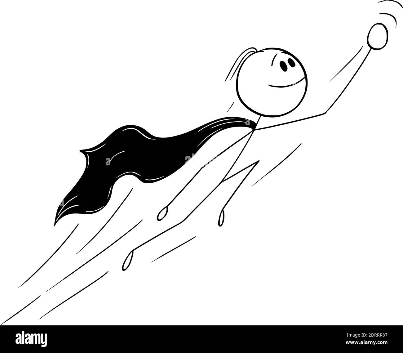 Vektor Cartoon Stick Figur Illustration von erfolgreichen Mann oder Geschäftsmann fliegen als Superheld in heroischer Pose. Stock Vektor