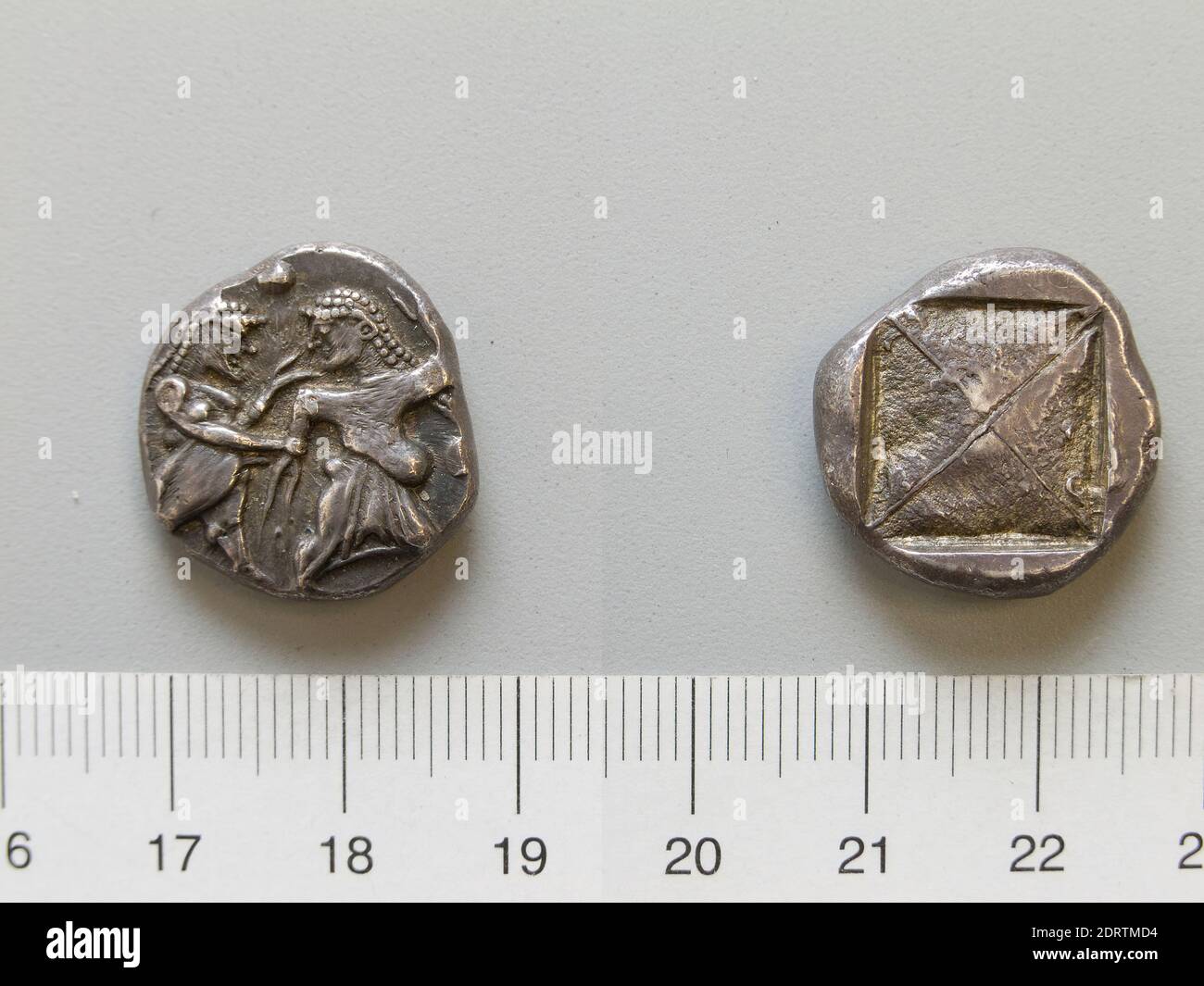 Münzstätte: Let, Münze von Lete, 530–480 v. Chr., Bronze, 10 g, 20 mm, hergestellt in Lete, Mazedonien, Griechisch, 6. Jahrhundert v. Chr., Numismatik Stockfoto
