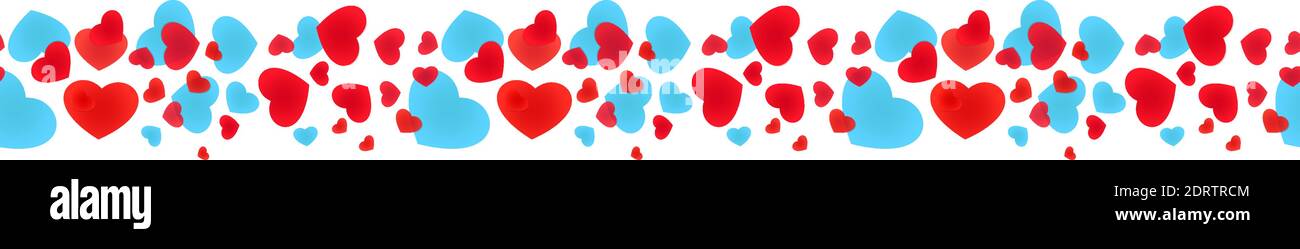 Nahtloser Banner mit verstreuten Herzen. Dekorative Rahmenlinie mit verschiedenen Herzen Stock Vektor