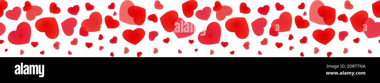 Dekorativer Regen der Herzen. Nahtlose Panorama-Banner der fallenden Herzen. Stock Vektor